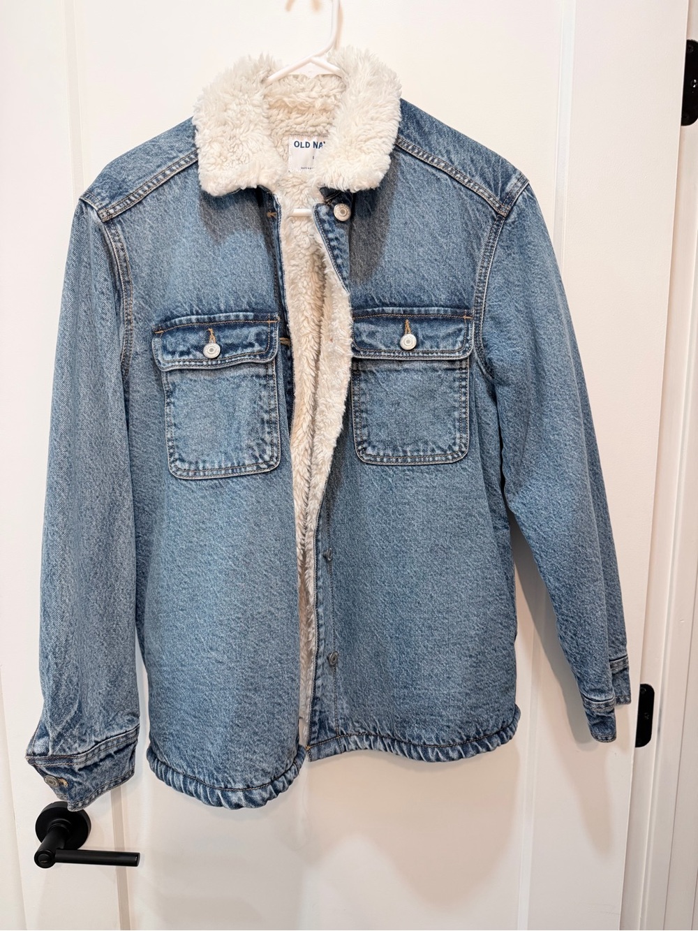 Old Navy Light Blue Denim Jacket with White Sherpa Collar